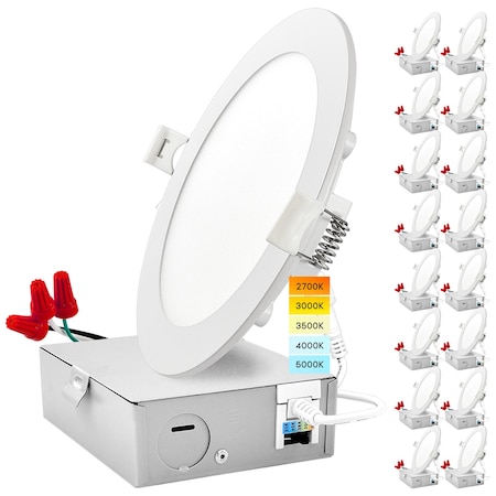 Luxrite 6 Inch Ultra Thin LED Recessed Downlights 5 CCT Selectable 2700K-5000K 12W 1000LM Dimmable 16-Pack LR23761-16PK